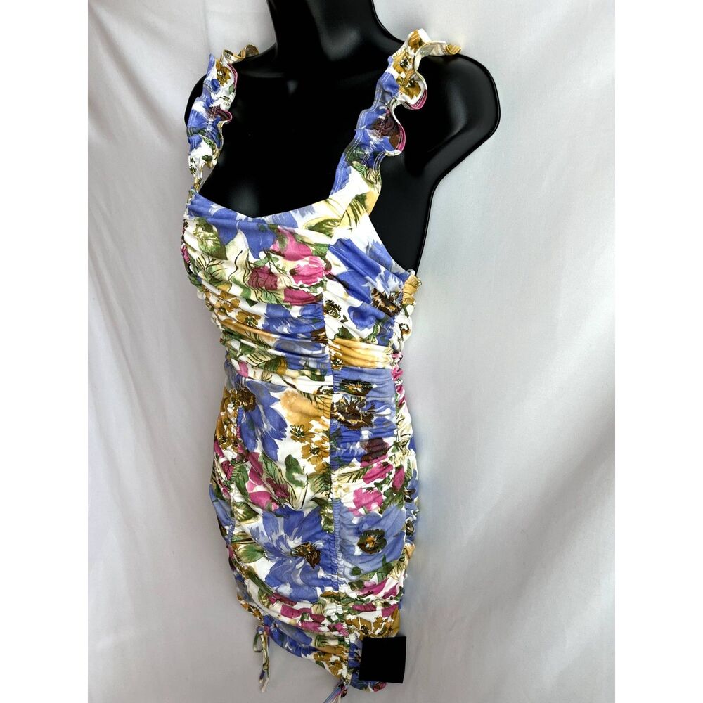Lulu's Floral Ruched Mini Dress — Blue, Pink & Gold - Picture 5 of 11